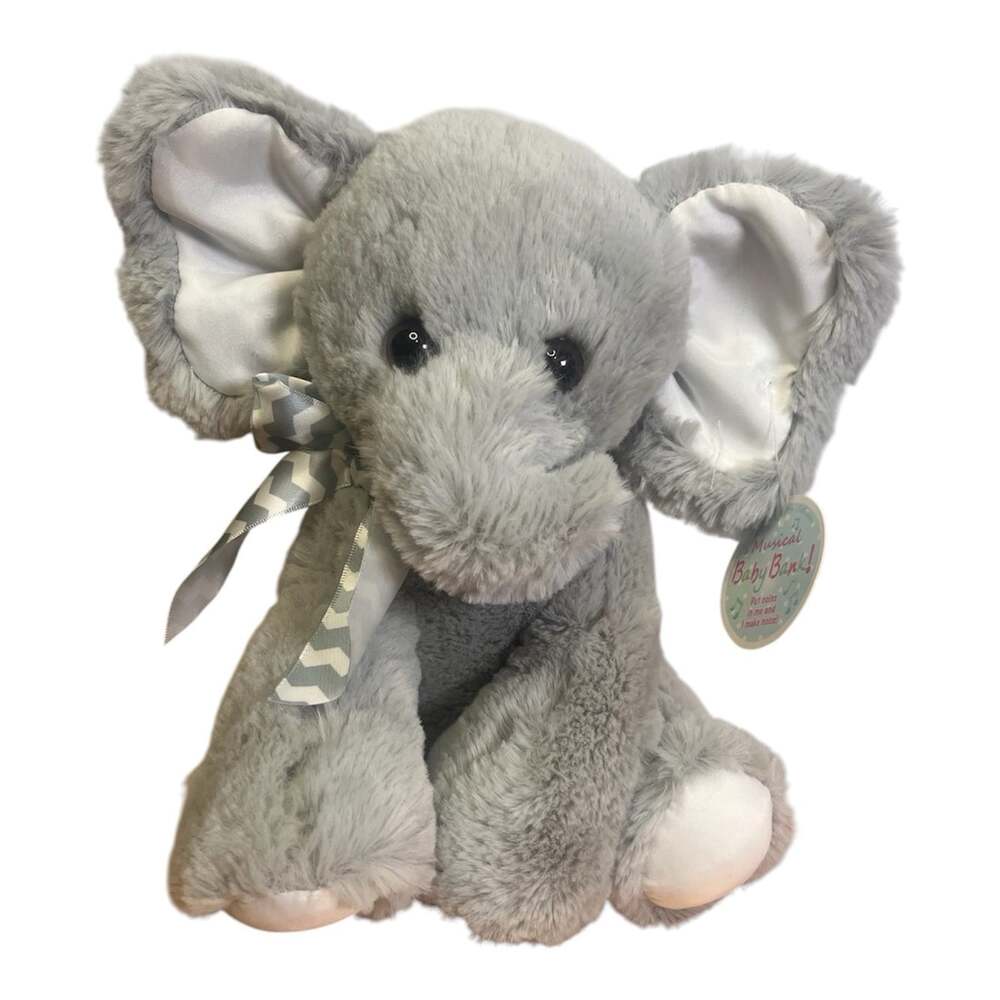 Elephant Plush Coin Musical Bank Bearington Baby Gray 9" Boy Nursey Decor